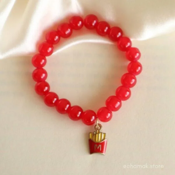 Red Beaded Bracelet With Fries Charm