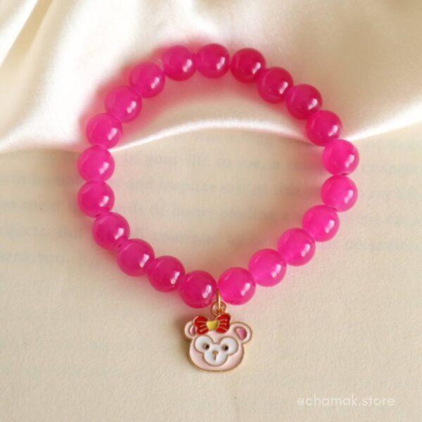 Pink Beaded Bracelet With Cute Bear Charm