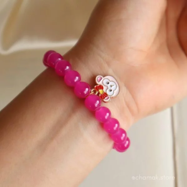 Pink Beaded Bracelet With Cute Bear Charm