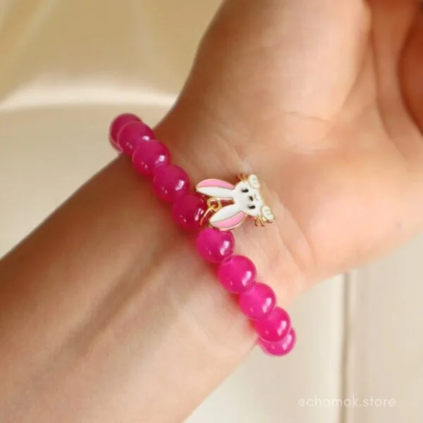 Pink Beaded Bracelet With Cute Rabbit Charm