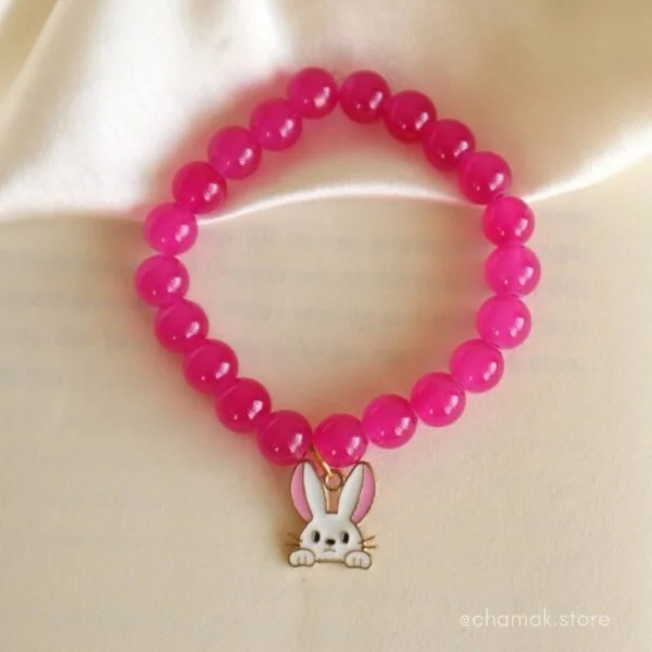 Pink Beaded Bracelet With Cute Rabbit Charm