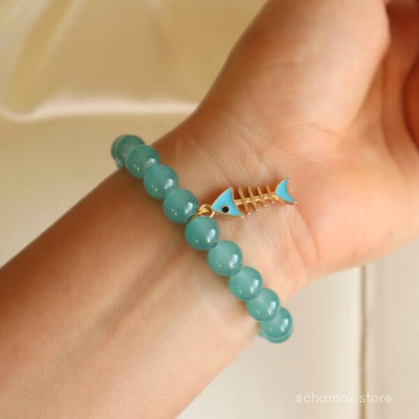 Teal Beaded Bracelet With Fish Charm