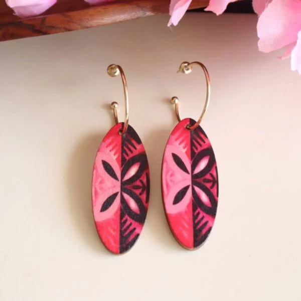 Pink Wooden Hoop Earrings