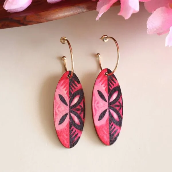 Pink Wooden Hoop Earrings