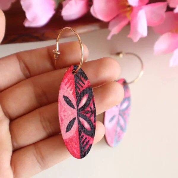 Pink Wooden Hoop Earrings