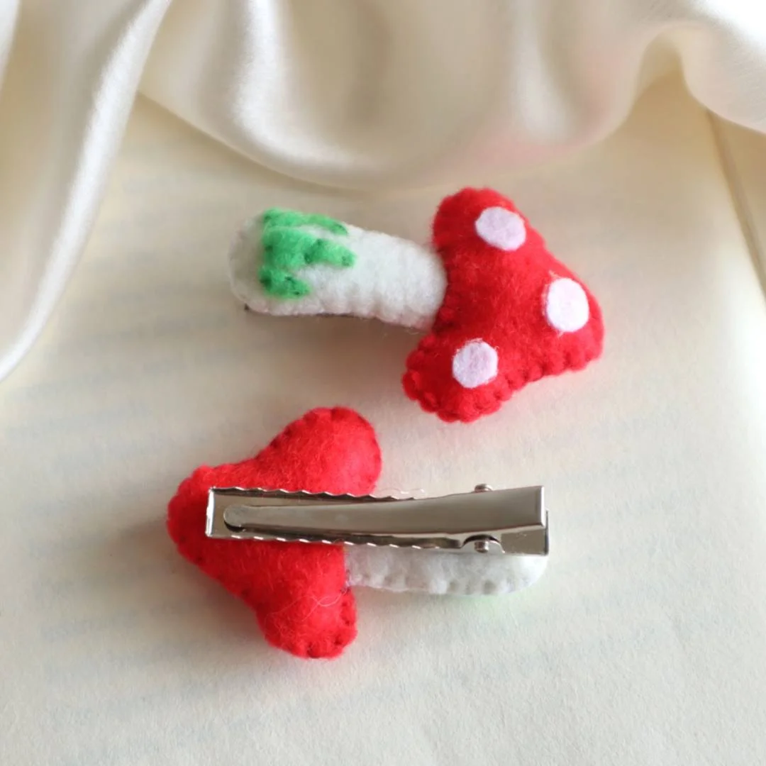 Set Of 2 Mushroom Felt Hair Clips For Girls