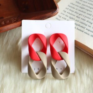 Double Linked Earrings- Red & Grey