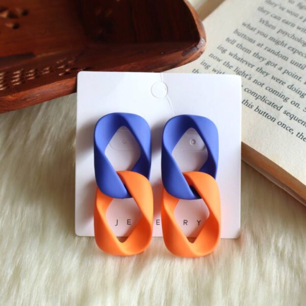 Double Linked Earrings- Blue & Orange