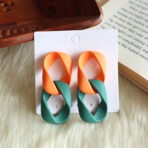 Double Linked Earrings- Orange & Green