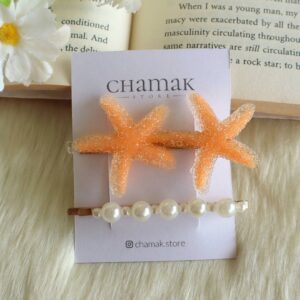Set Of 2 Hair Clips-Orange Starfish