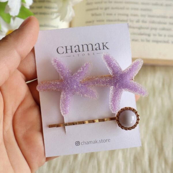 Set Of 2 Hair Clips-Lavender Starfish