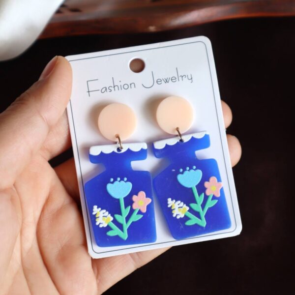 Blue Quirky Plant Pot Earrings