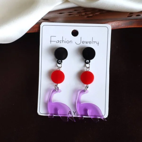 Purple Dinosaur Drop Earrings