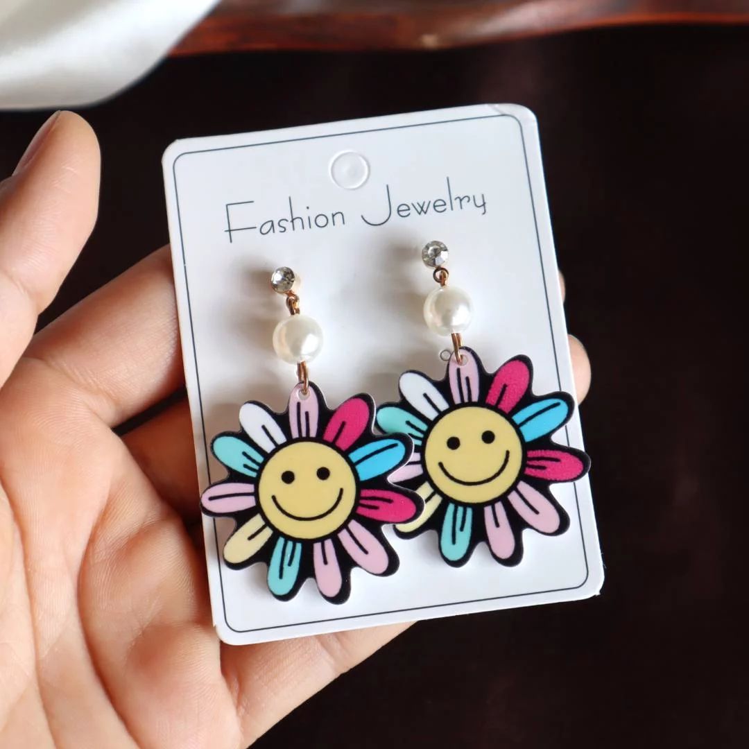 Smiley Colorful Flower Earrings
