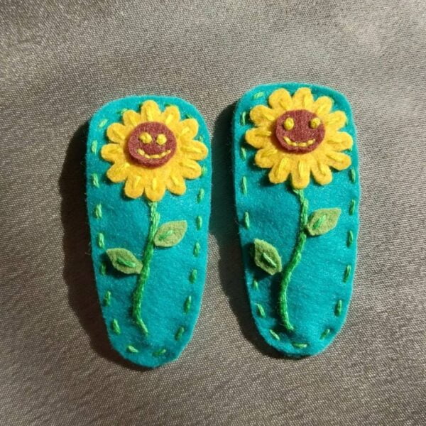 Set Of 2- Handmade Smiling Sunflower Hair Pins