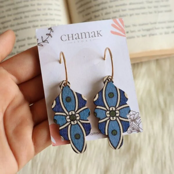 Blue Wooden Earrings