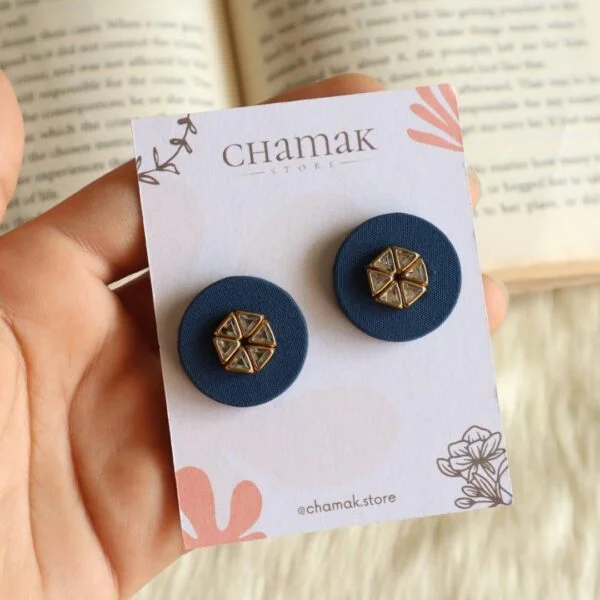 Blue Fabric Stud Earrings