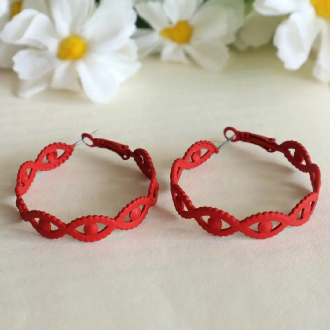 Evil Eye Hoop Earrings-Red