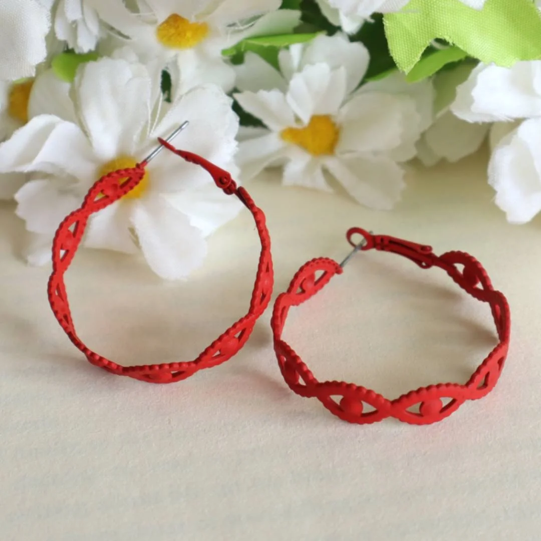Evil Eye Hoop Earrings-Red