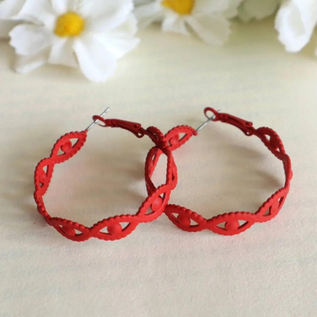Evil Eye Hoop Earrings-Red
