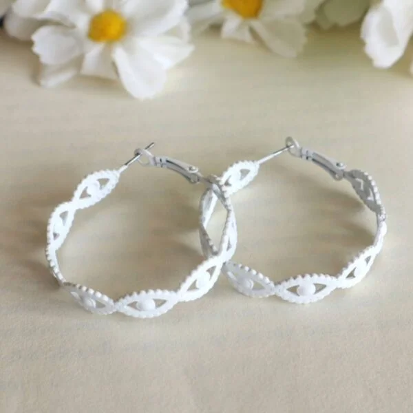 Evil Eye Hoop Earrings-White