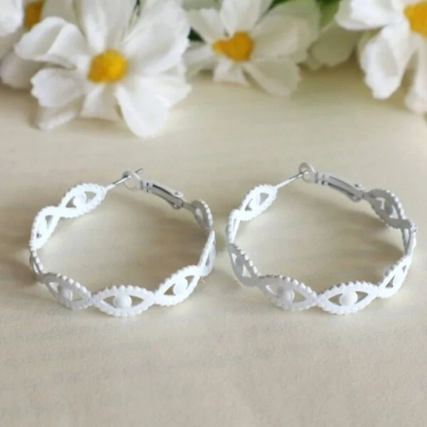 Evil Eye Hoop Earrings-White