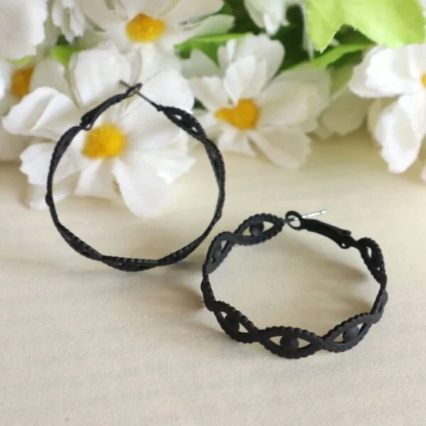 Evil Eye Hoop Earrings-Black