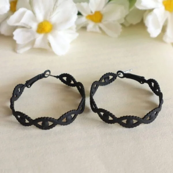 Evil Eye Hoop Earrings-Black