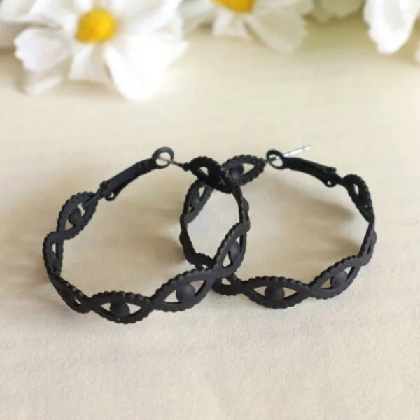 Evil Eye Hoop Earrings-Black