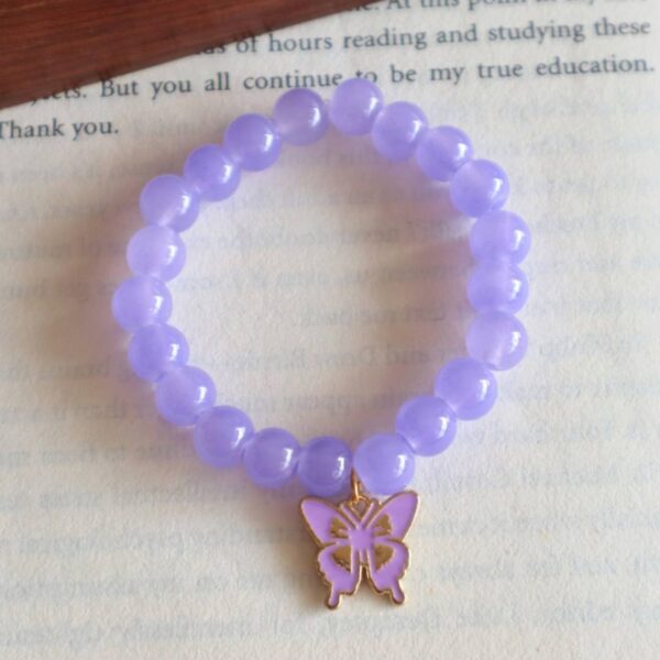 Lavender Beaded Bracelet With Butterfly Charm