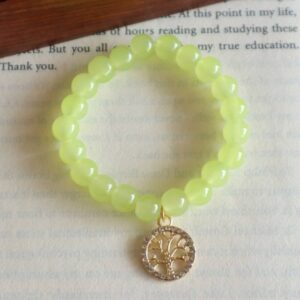 Lime Green Beaded Bracelet With Tree Of Life Charm