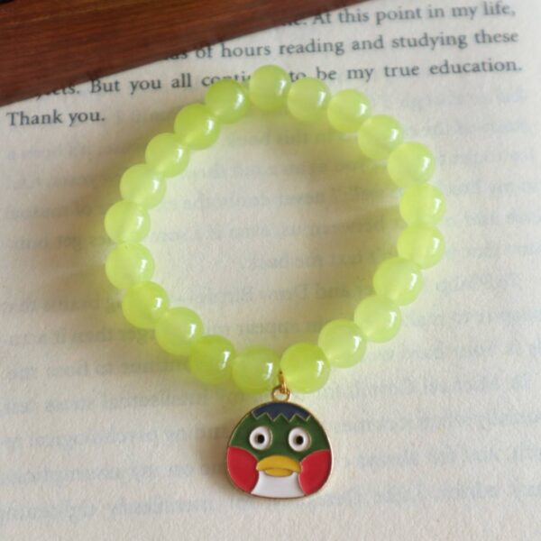 Lime Green Beaded Bracelet With Angry Bird Charm