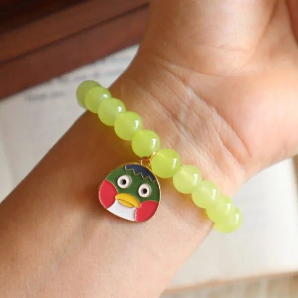 Lime Green Beaded Bracelet With Angry Bird Charm