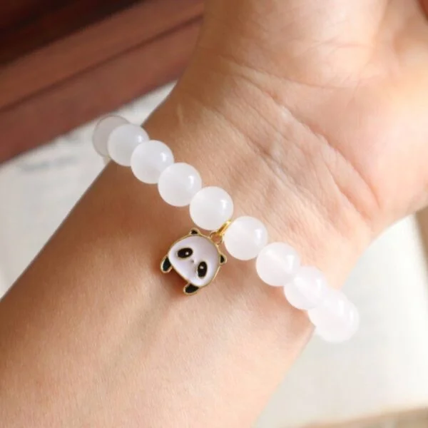 White Beaded Bracelet With Panda Charm