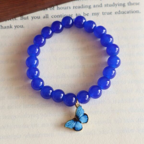 Blue Beaded Bracelet With Cute Butterfly Charm