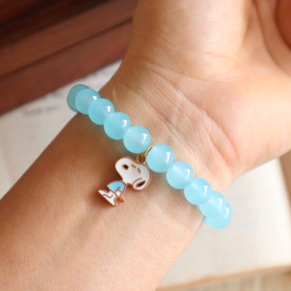 Sky Blue Beaded Bracelet With Snoopy Charm