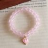 Pink Beaded Bracelet With Diamond Charm