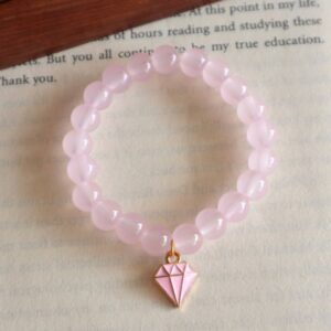 Pink Beaded Bracelet With Diamond Charm