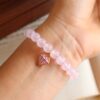 Pink Beaded Bracelet With Diamond Charm