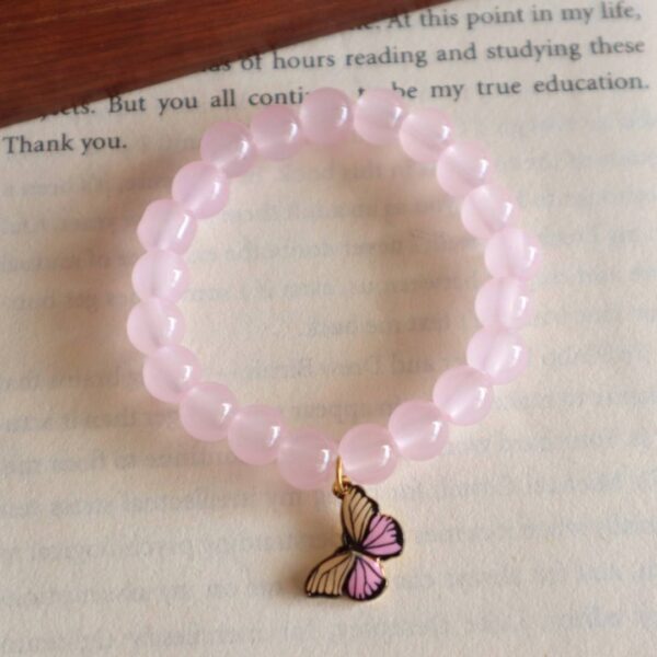 Pink Beaded Bracelet With Butterfly Charm