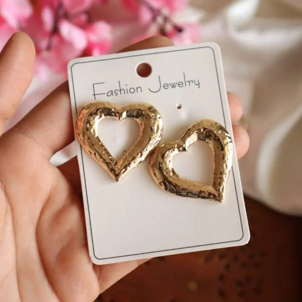 Golden Heart-Shaped Stud Earrings