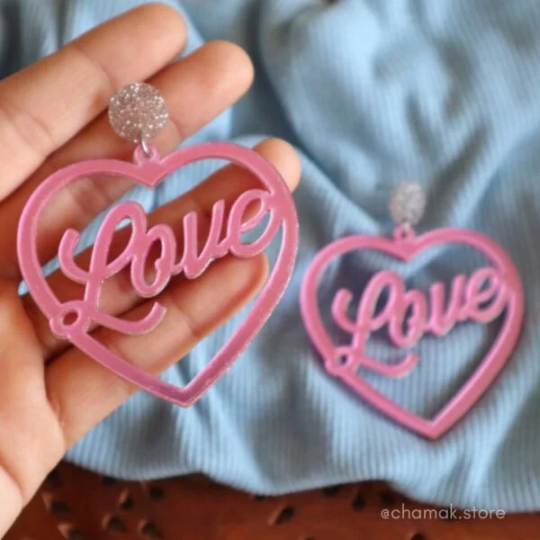 Pink Love Heart Drop Earrings