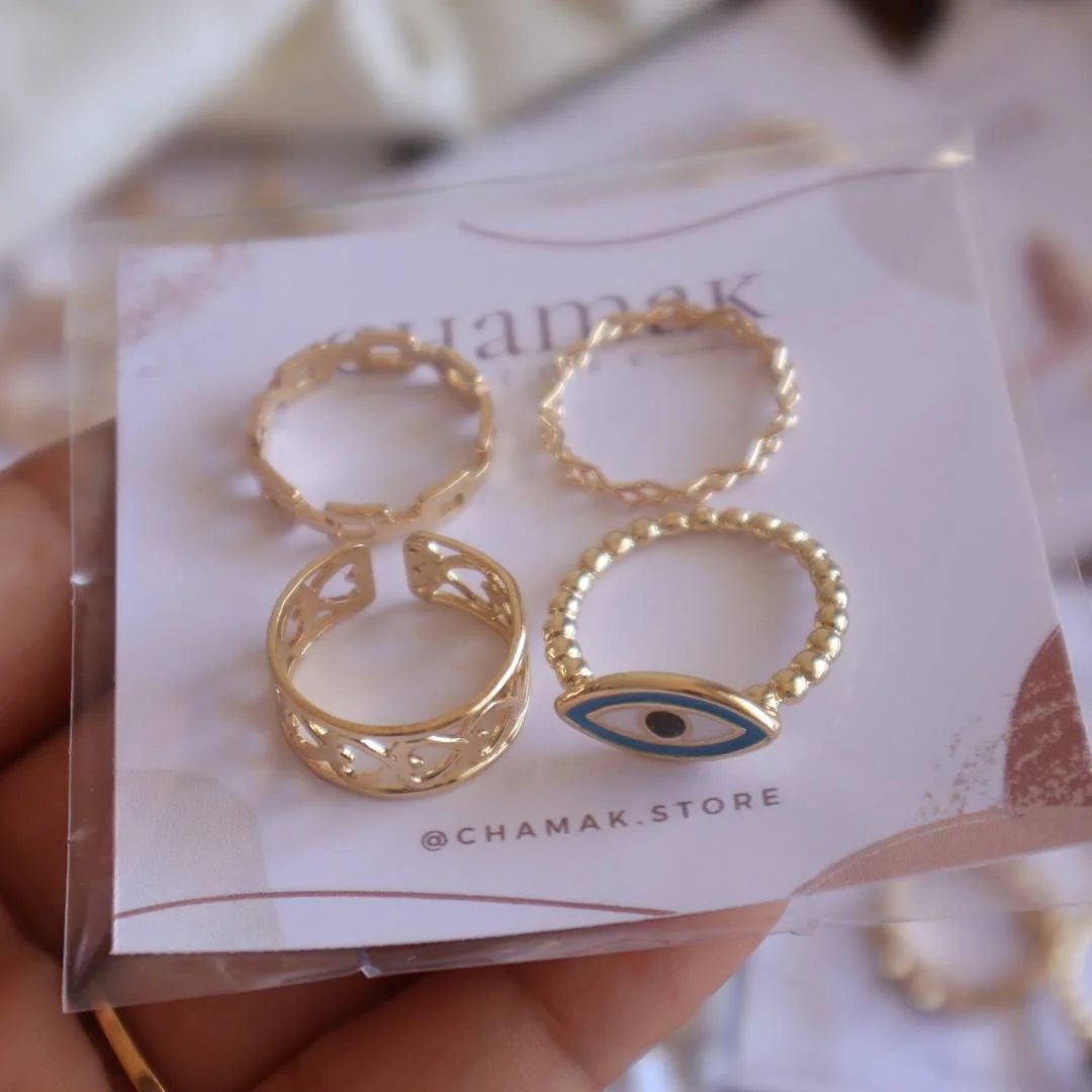 Set Of 4 Gold-Plated Finger Rings-Evil eye