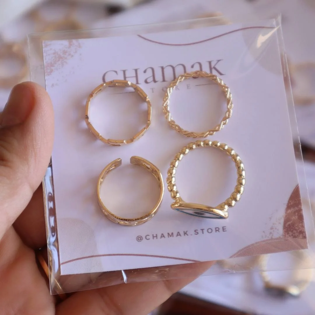 Set Of 4 Gold-Plated Finger Rings-Evil eye