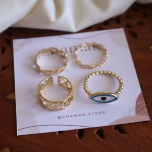 Set Of 4 Gold-Plated Finger Rings-Evil eye