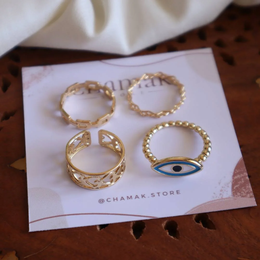 Set Of 4 Gold-Plated Finger Rings-Evil eye