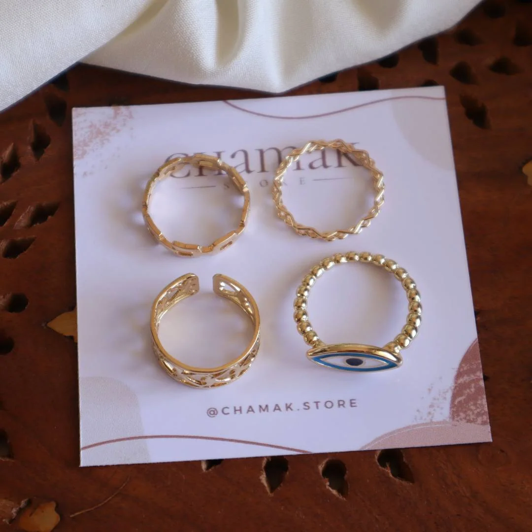 Set Of 4 Gold-Plated Finger Rings-Evil eye