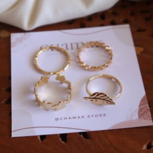 Set Of 4 Gold-Plated Finger Rings-Leafy affair