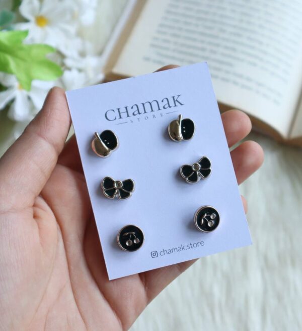 3 Pair Of Stud Earrings- Black