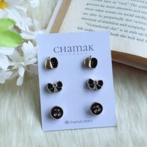 3 Pair Of Stud Earrings- Black